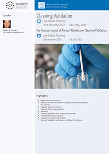 Pre-Course: Impact of Annex 1 Revision on Cleaning Validation - Live Online Training