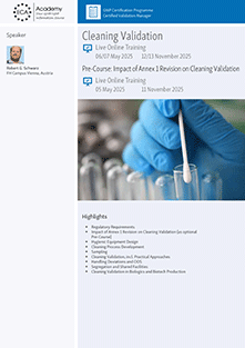 Pre-Course: Impact of Annex 1 Revision on Cleaning Validation - Live Online Training