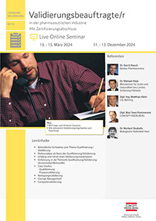 Validierungsbeauftragte/r in der pharmazeutischen Industrie (QV 16) - Live Online Seminar
