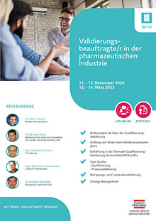 Validierungsbeauftragte/r in der pharmazeutischen Industrie (QV 16) - Live Online Seminar